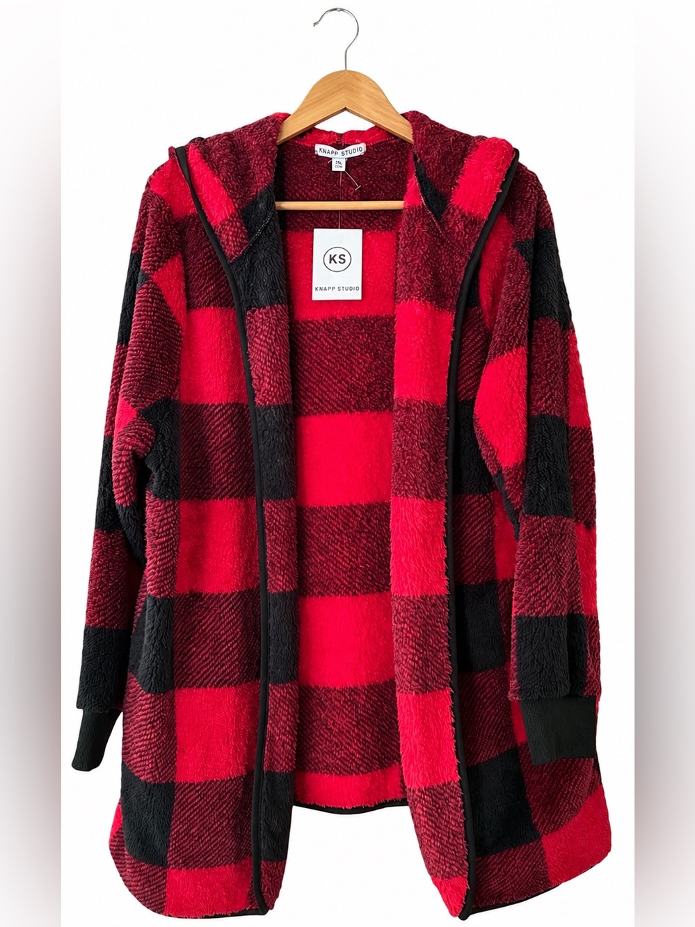 New 2XL Red & Black Buffalo Plaid Hooded Jacket
